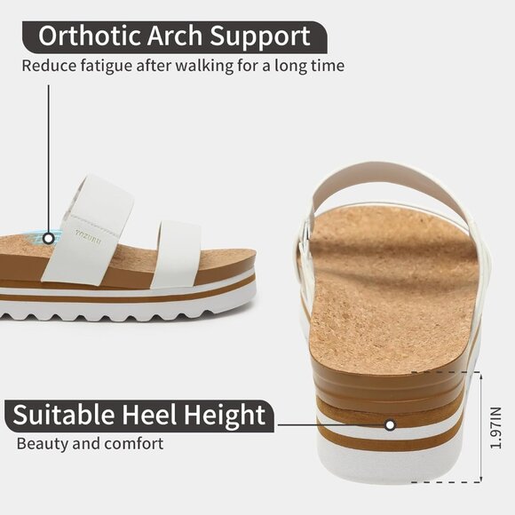 Womens Cork Platform Sandals Slip On Arch Support Lightweight Beach Wedges - Picture 3 of 6